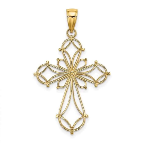 10K Yellow Gold Cut-Out Shapes Fancy Cross Charm,All Products : American Fashion Style Bags On Sale